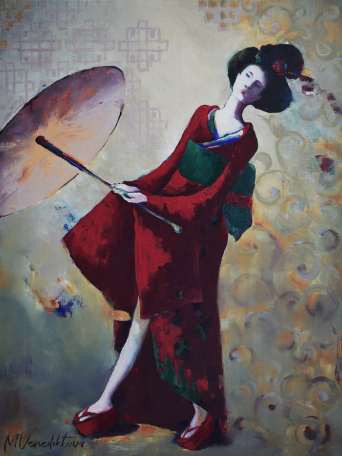 Painting by Marina Venediktova Fighting with a wind
