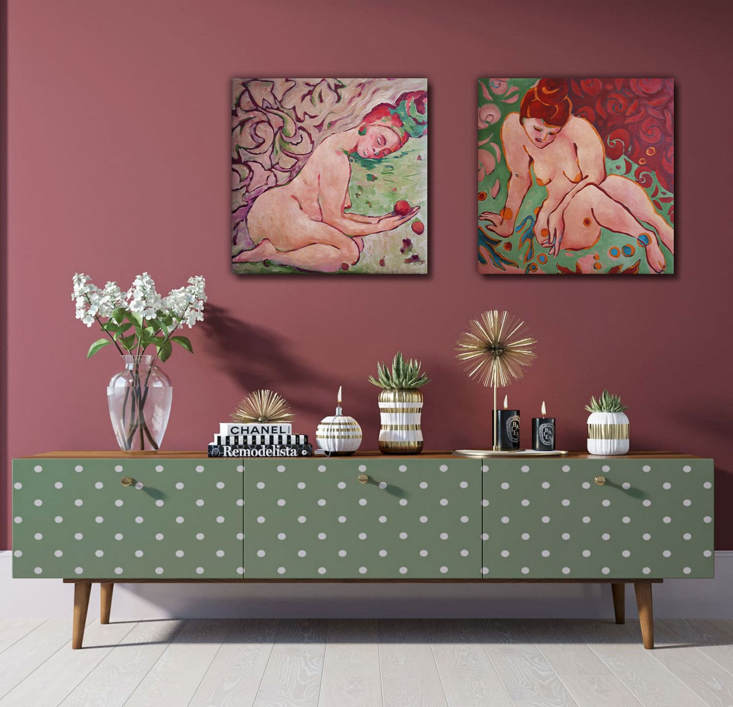 Painting by Marina Venediktova WOMAN PLANTING FLOWERS interior