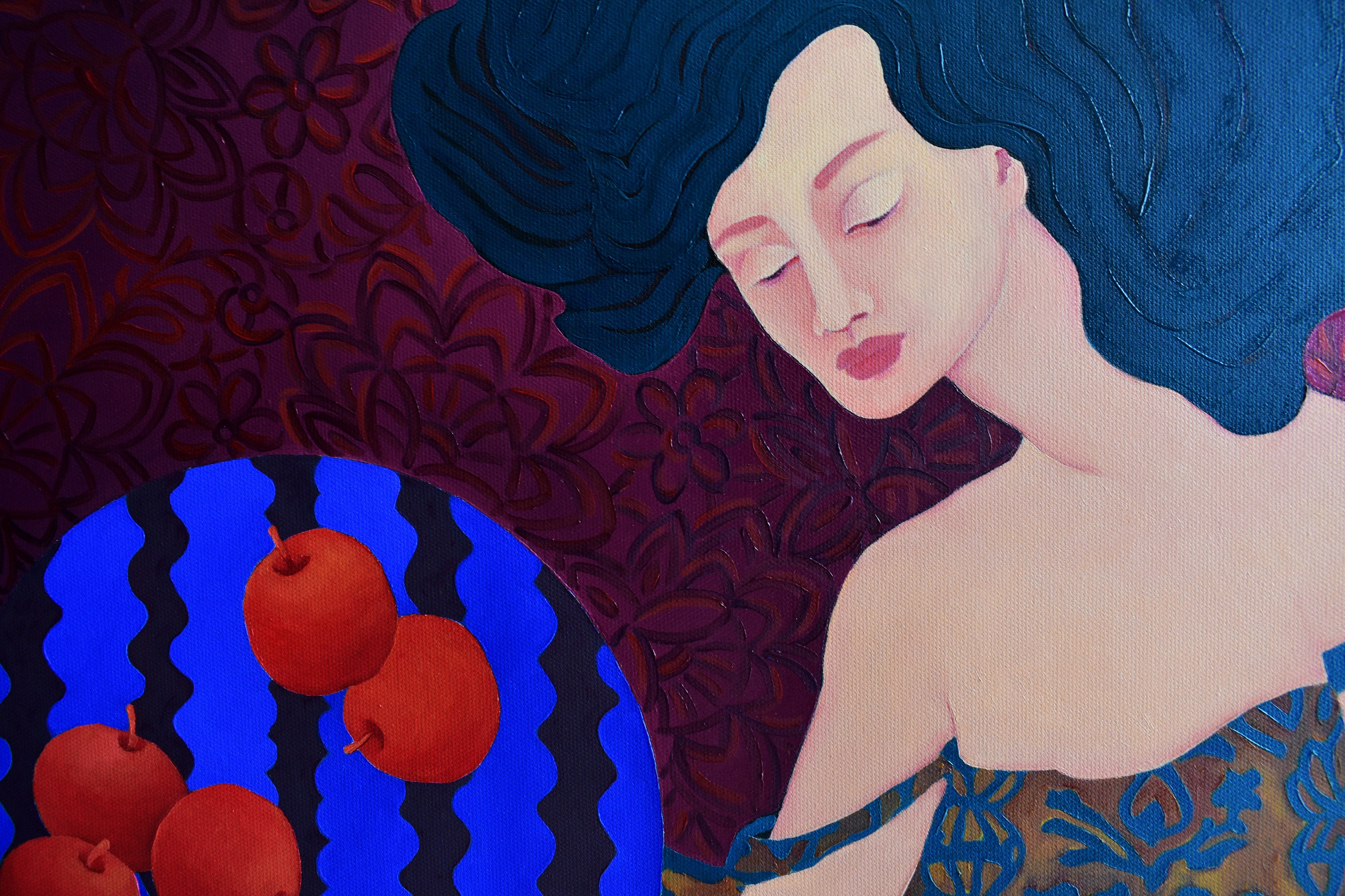 Painting by Marina Venediktova Apples float on the river detail
