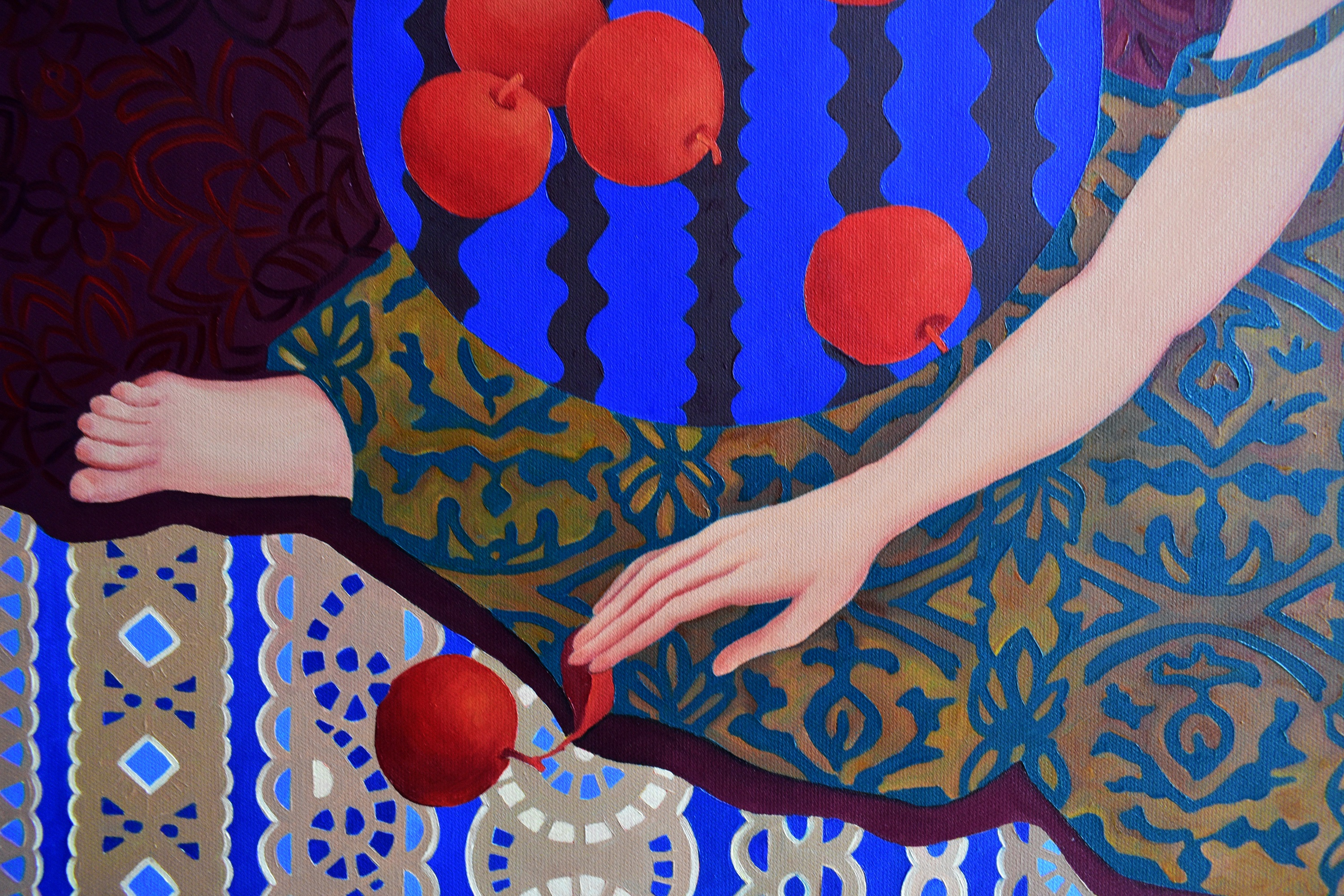 Painting by Marina Venediktova Apples float on the river detail