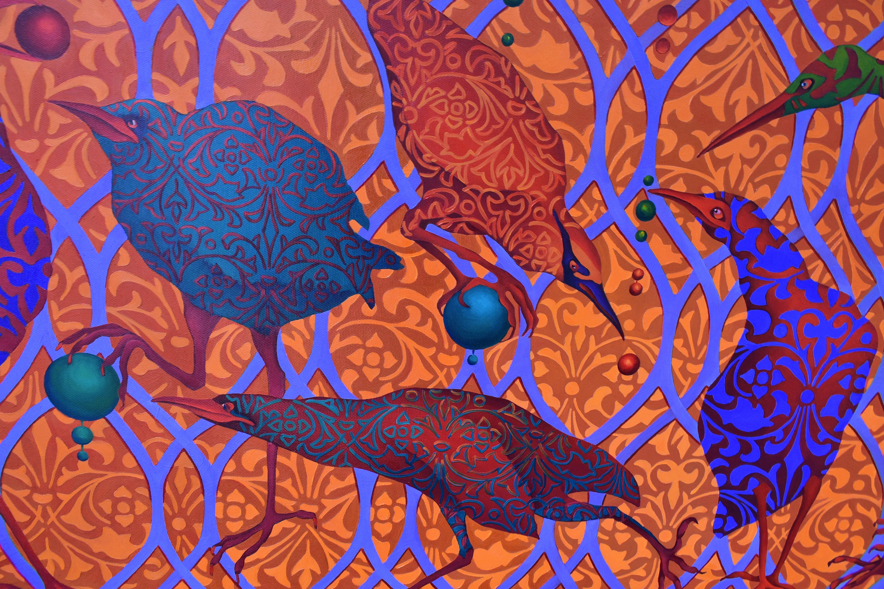 Painting by Marina Venediktova Bird Feast detail