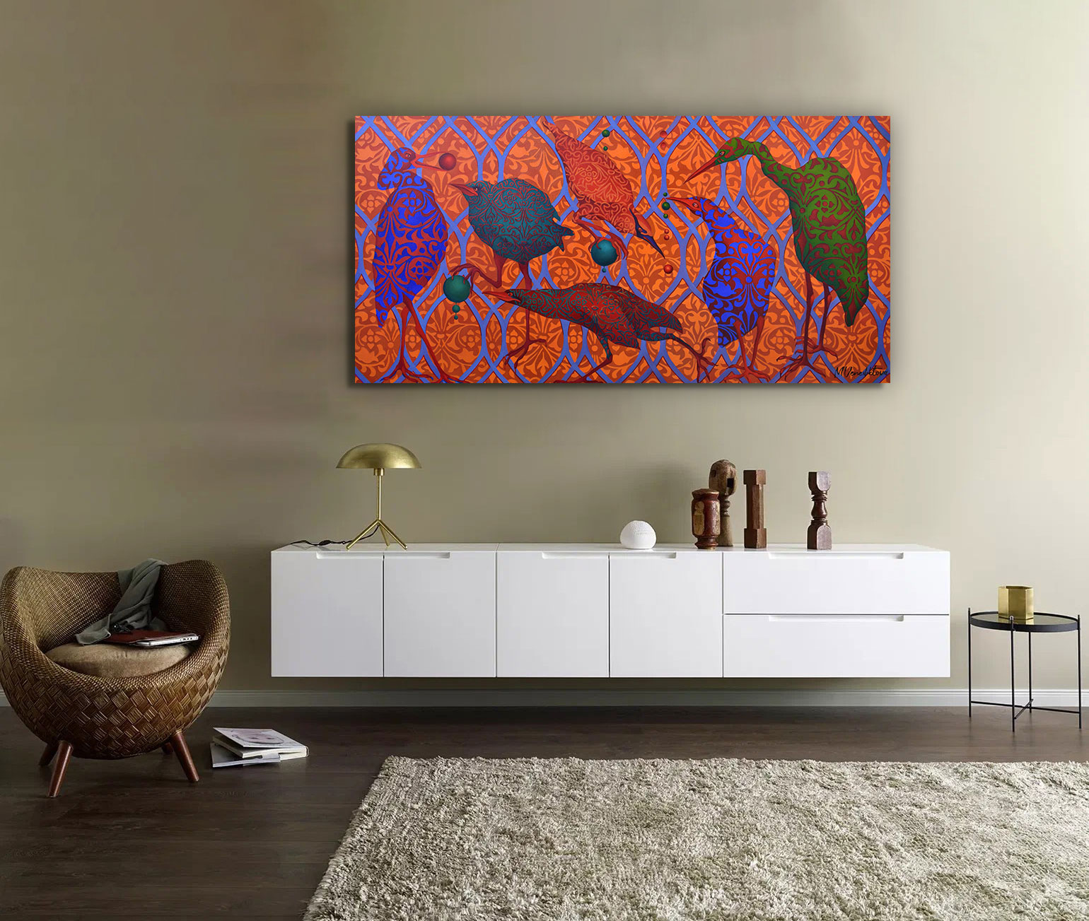 Painting by Marina Venediktova Bird Feast interior