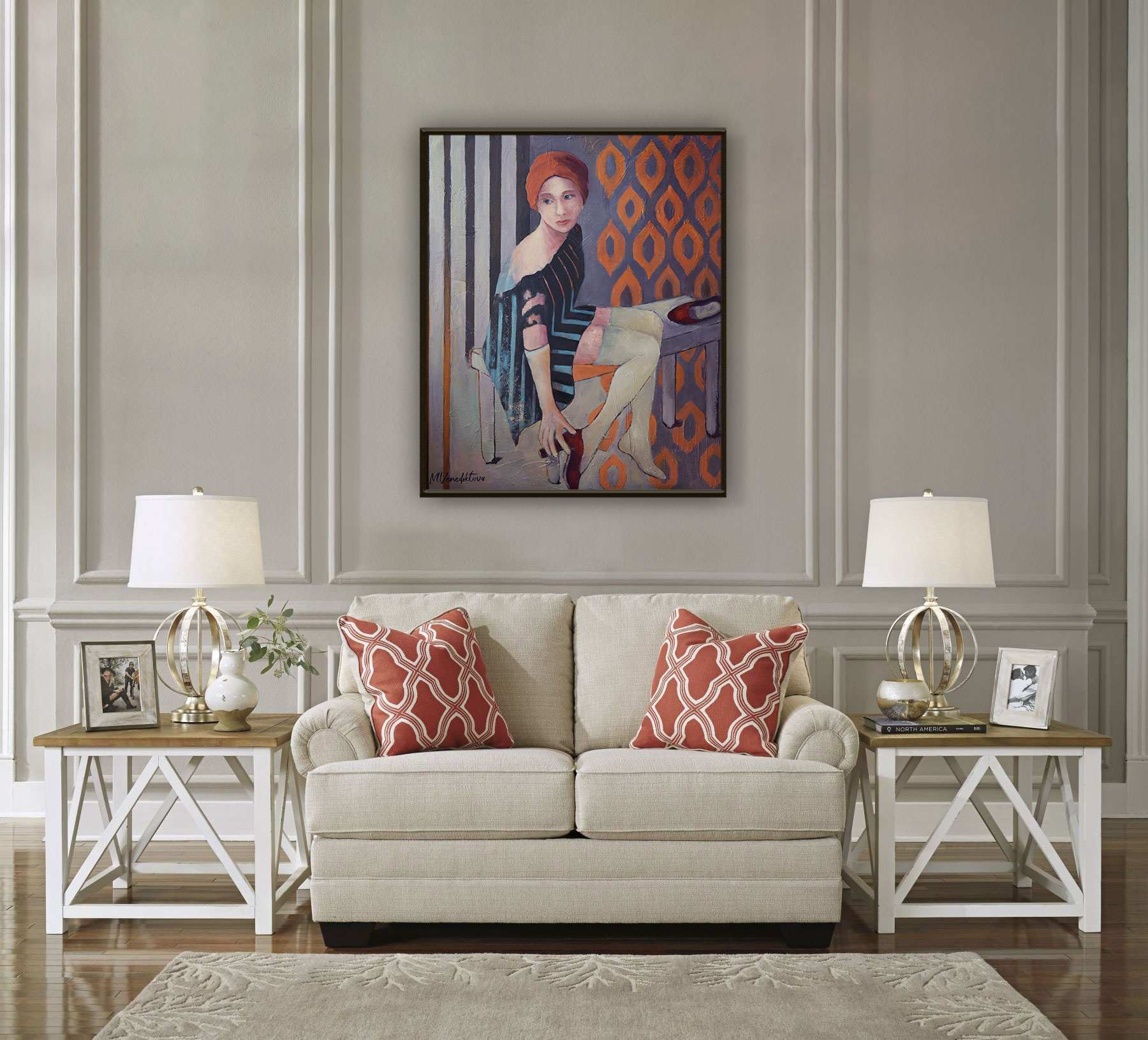 Картина Марины Венедиктовой Незнакомка в красном тюрбане интерьер