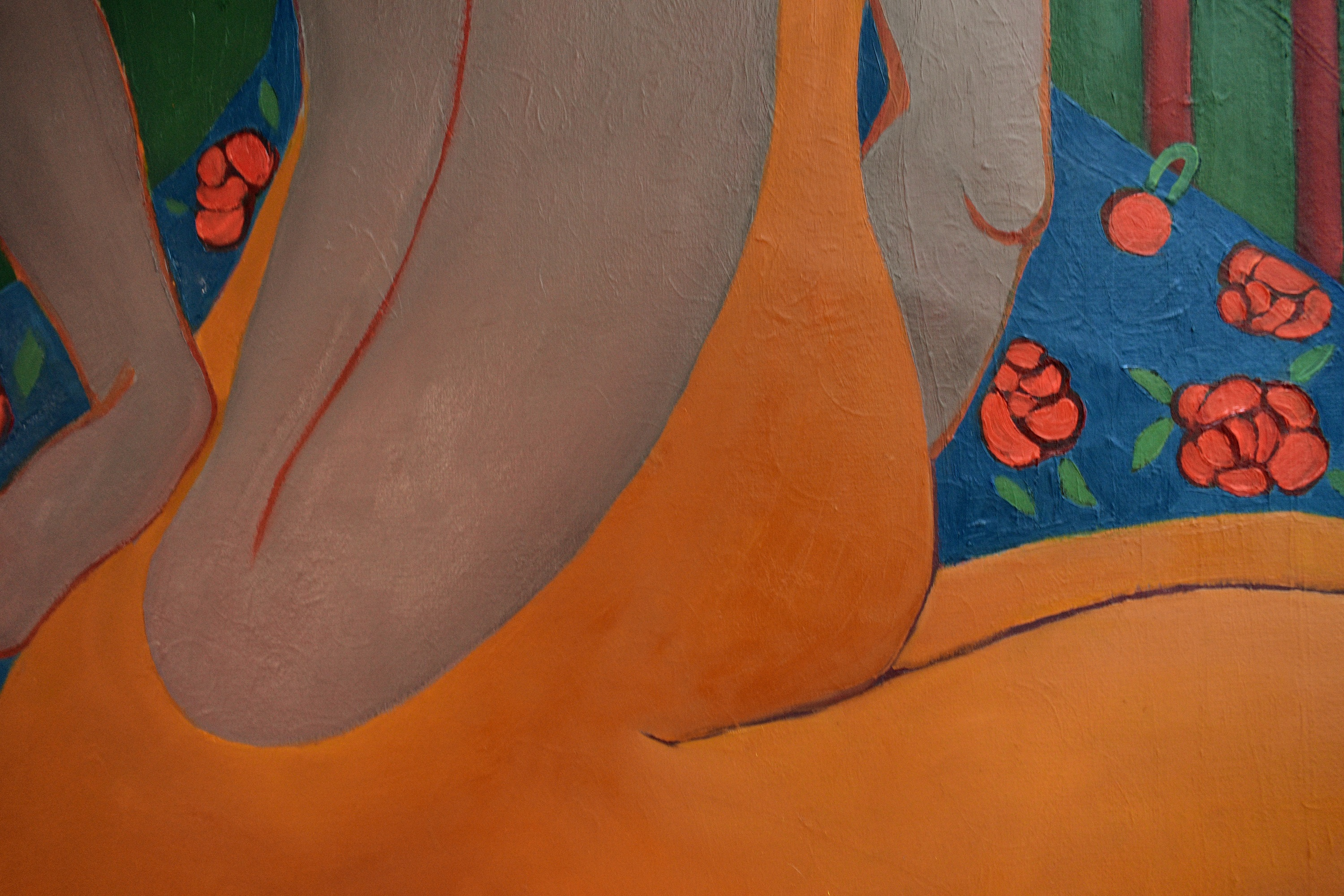 Картина Марины Венедиктовой Розы на синем шелке деталь