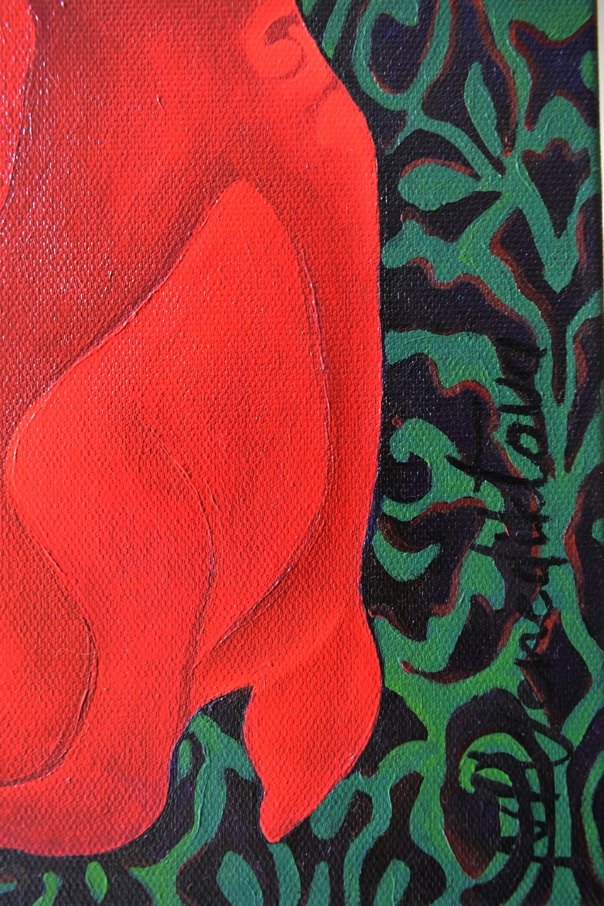 Картина Марины Венедиктовой Красные кролики собирают золотые яблоки деталь