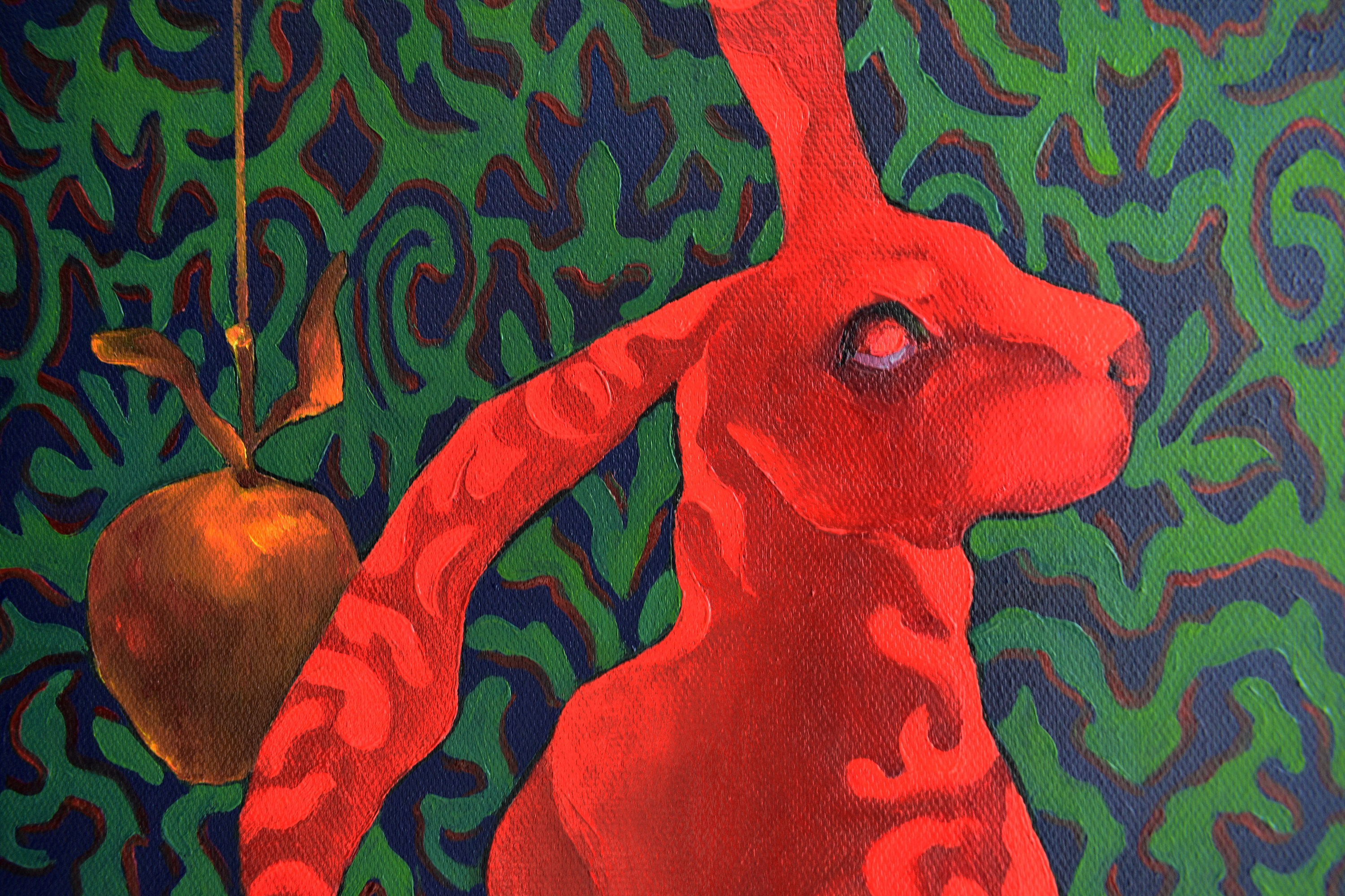 Картина Марины Венедиктовой Красные кролики собирают золотые яблоки деталь