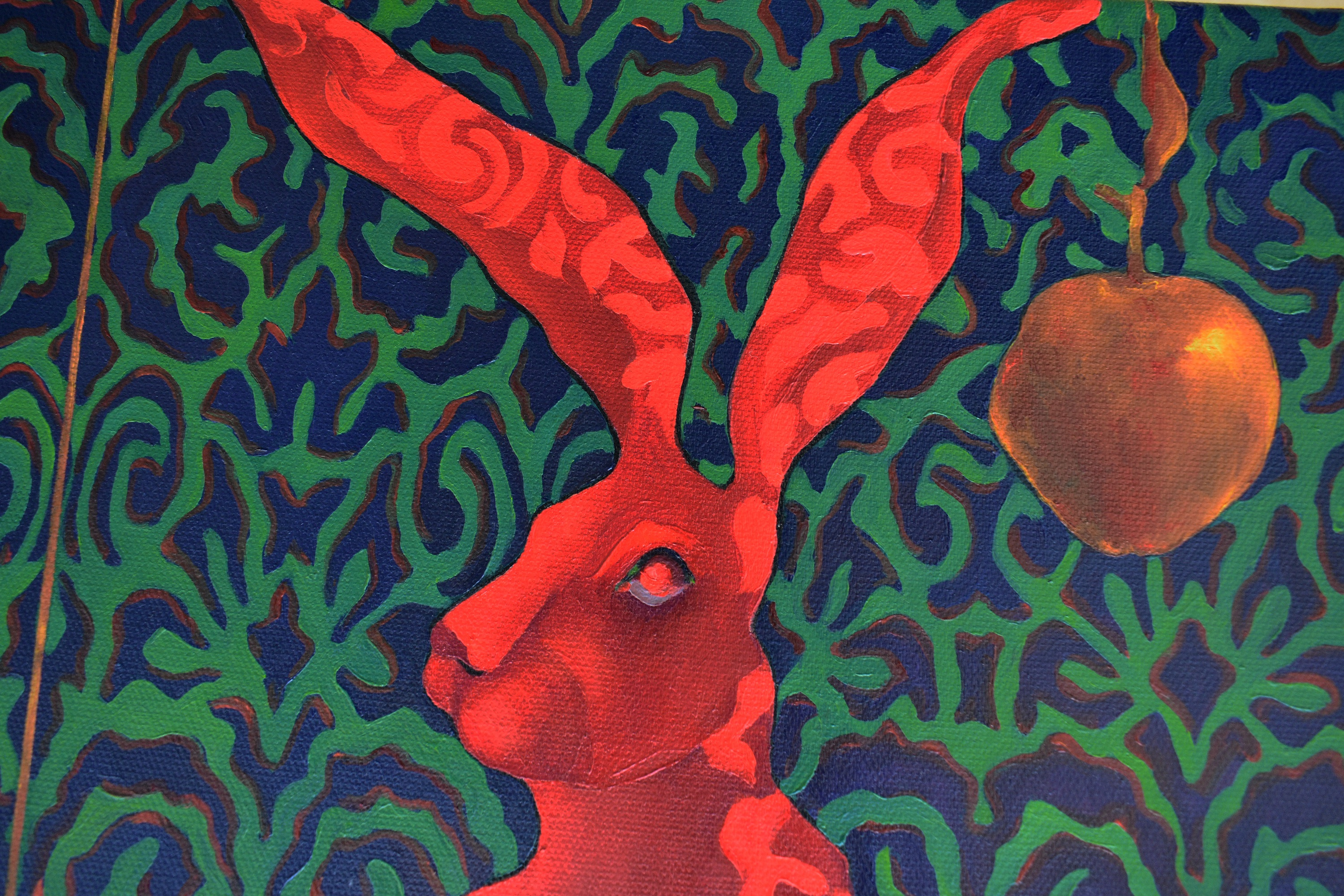 Картина Марины Венедиктовой Красные кролики собирают золотые деталь